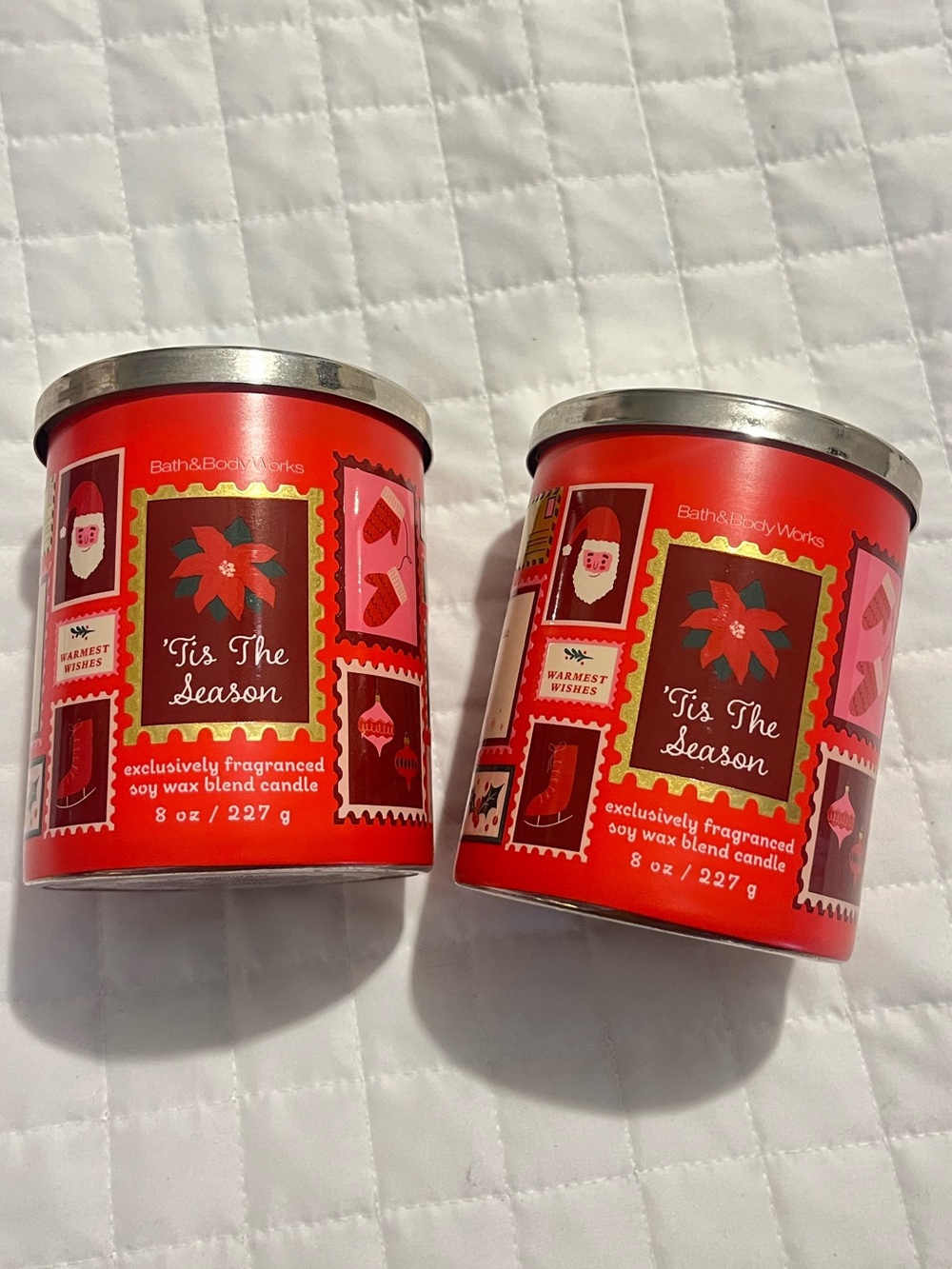 NEW Bath & Body Works 'Tis The Season Holiday Candles Pair of 2 Red Christmas